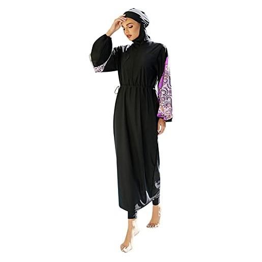 IMEKIS costume da bagno da donna musulmano, 3 pezzi, costume da bagno islamico burkini, a maniche lunghe, con pantaloni hijab, nero 9. , m