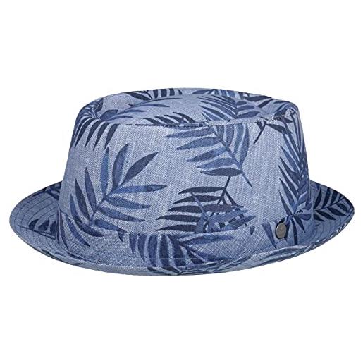 LIERYS cappello di tessuto hawaii pork pie uomo - made in italy da sole estivo con fodera primavera/estate - s (54-55 cm) blu