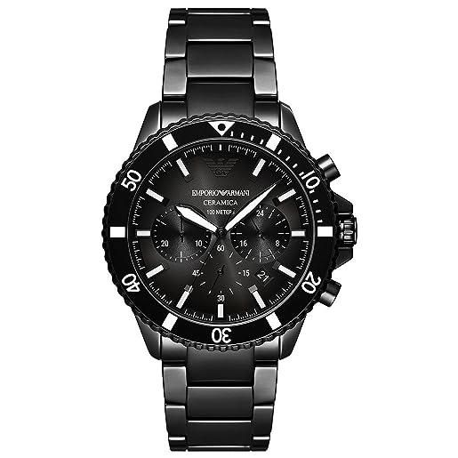 Emporio Armani orologio cronografo da uomo, in ceramica, con cassa da 43 mm, nero (black)