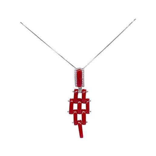 sicilia bedda - collane in corallo rosso del mediterraneo - gioielli argianali realizzati a mano (collana ciondolo bacchette di corallo argento e zirconi)