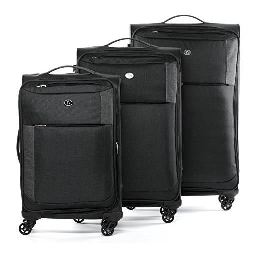FERGÉ set di 3 valigie viaggio saint-tropez - bagaglio morbido leggera 3 pezzi valigetta 4 ruote girevole nero
