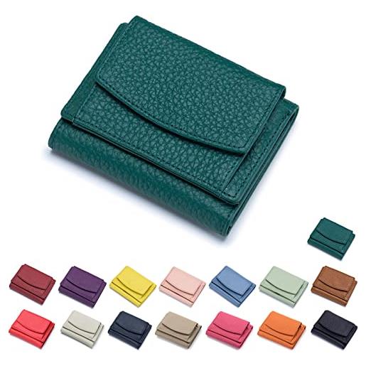 MUGUOY 2023 new unisex anti-credit card fraud folding mini wallet, genuine leather rfid blocking card holder wallet, compact bifold small wallets, fashion minimalist wallets (verde scuro)