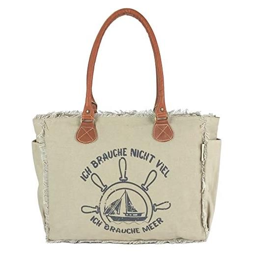 Sunsa borsa da donna piccola borsa in tela e pelle beige borsa a tracolla sostenibile vintage con rime di pelle, beige. , m