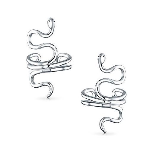 Bling Jewelry helix climber crawler snake serpent clip on wrap wire cartilage lobe ear cuff earrings for women teen men non pierced ear. 925 sterling silver pair