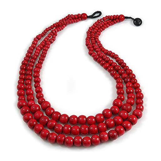 Avalaya layered statement - collana con perline in legno, colore rosso ciliegia, lunghezza 70 cm, misura unica, legno