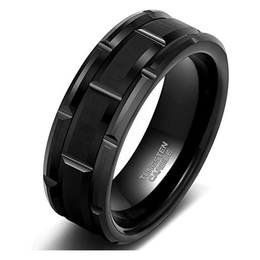Zakk anelli da uomo tungsteno nero oro argento motivo mattoni anelli di fidanzamento anelli dell'amicizia 8mm (nero, 62 (19.7))