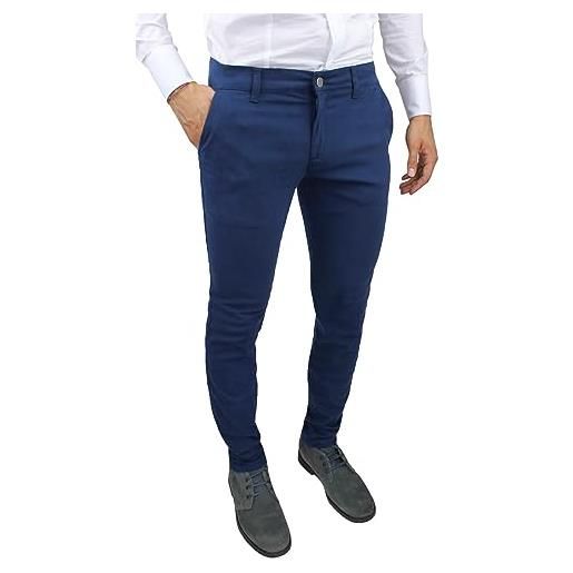 Evoga pantaloni uomo slim fit invernali alta sartoria chino's eleganti casual (42, blu scuro)