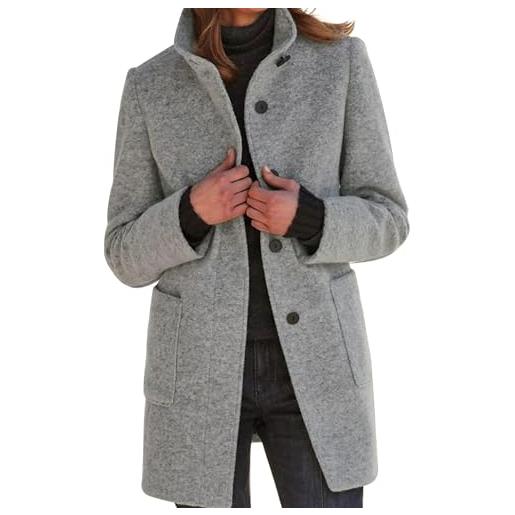 AwayHome soprabito invernale da donna collo alla coreana a metà coscia elegante cappotto lungo in lana monopetto a maniche lunghe giacca trench outwear
