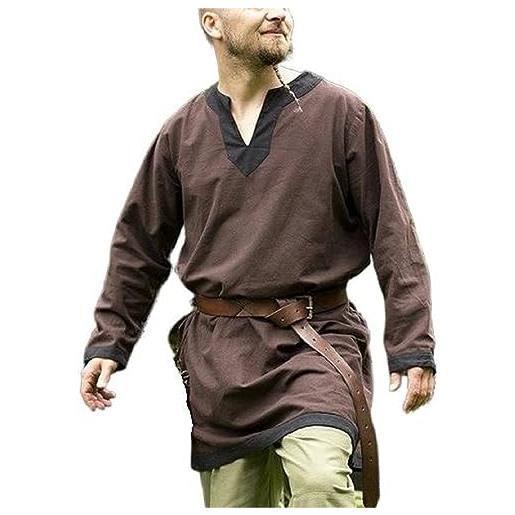 TOSHIKII camicia tunica medievale da uomo camicia lunga tunica rinascimentale vichinga da uomo
