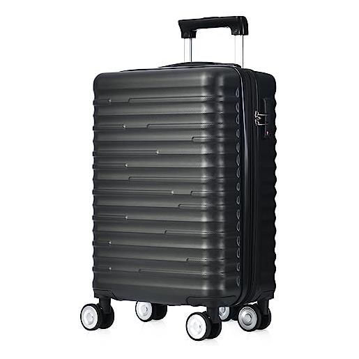 Merax set di valigie rigide in materiale abs, leggero, bagaglio a mano, espandibile, lucchetto tsa, manico telescopico, 4 ruote, m-37 x 24,5 x 56,5 cm, elegante nero, nero, m, valigetta rigida