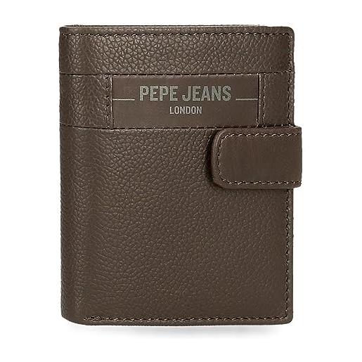 Pepe Jeans checkbox portafoglio verticale con chiusura a scatto marrone 8,5 x 10,5 x 1 cm pelle, marrone, taglia unica, portafoglio verticale con chiusura a clic
