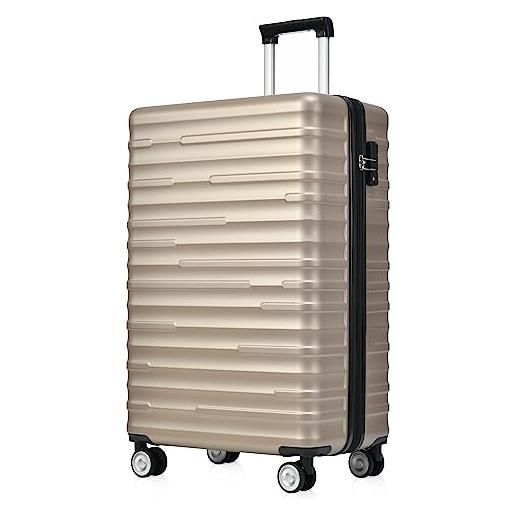 Merax set di valigie rigide in materiale abs, leggero, bagaglio a mano, espandibile, lucchetto tsa, manico telescopico, 4 ruote, m-37 x 24,5 x 56,5 cm, elegante oro, gold, m, valigetta rigida