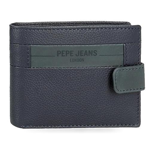 Pepe Jeans checkbox portafoglio orizzontale con chiusura a scatto, blu, 11 x 8,5 x 1 cm, in pelle, blu, talla única, portafoglio orizzontale con chiusura a scatto, blu, taglia unica, portafoglio