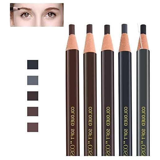 Longsing colori e matite per sopracciglia matita per gli occhi penna per sopracciglia impermeabile rimovibile marrone, marrone scuro, marrone chiaro, nero, grigio (confezione da 5)
