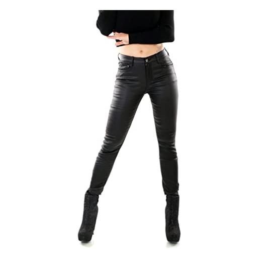 RED SEVENTY pantaloni skinny da donna in ecopelle jeans neri elasticizzati taglie uk 6 8 10 12 14, nero , 38