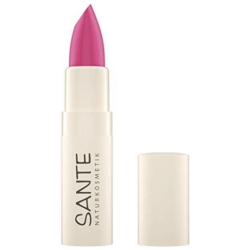 Sante Naturkosmetik moisture lipstick 04 confident pink, rossetto da trasparente a colori intensi, con acido ialuronico, delicato nutriente e protezione delicata, 4,5 g