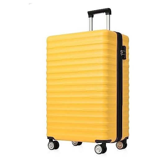 Merax set di valigie rigide in materiale abs, leggero, bagaglio a mano, espandibile, lucchetto tsa, manico telescopico, 4 ruote, m-37 x 24,5 x 56,5 cm, elegante giallo, giallo. , m, valigetta rigida