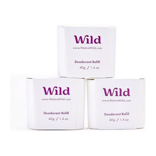 Wild - deodorante naturale ricaricabile - senza alluminio - coconut & vanilla confezione da tre ricariche - vegane & ecologiche - protezione di lunga durata - confezione da 3 ricariche da 40g
