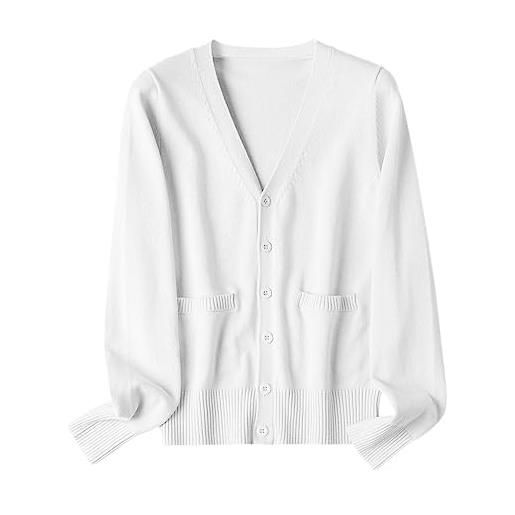 Ruereuu maglione cardigan lavorato a maglia in cotone da donna, top casual autunno-inverno con tasche white xxl