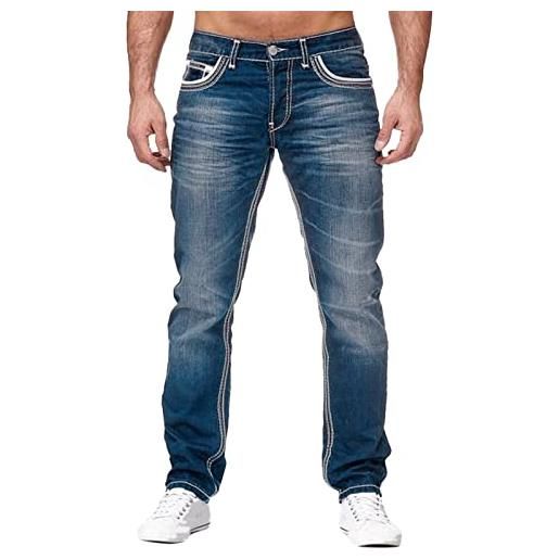 Beokeuioe jeans da uomo in denim, elasticizzati, in cotone, blu, nero, comodi e facili da pulire, vestibilità regolare, taglio dritto, elasticizzati, jeans basic washed, c-3 azzurro, l