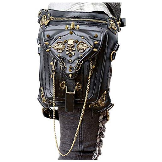FiveloveTwo pelle sintetica tasca tattico leg vita pack borsa a tracolla spalla mano messenger con viaggio sacchetto borsetta tote per donna uomo nero