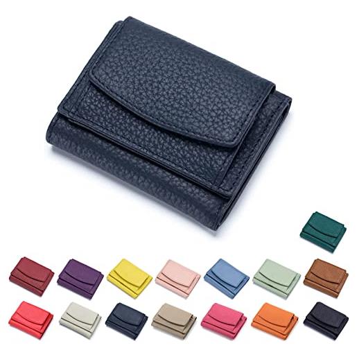 MUGUOY 2023 new unisex anti-credit card fraud folding mini wallet, genuine leather rfid blocking card holder wallet, compact bifold small wallets, fashion minimalist wallets (blu scuro)
