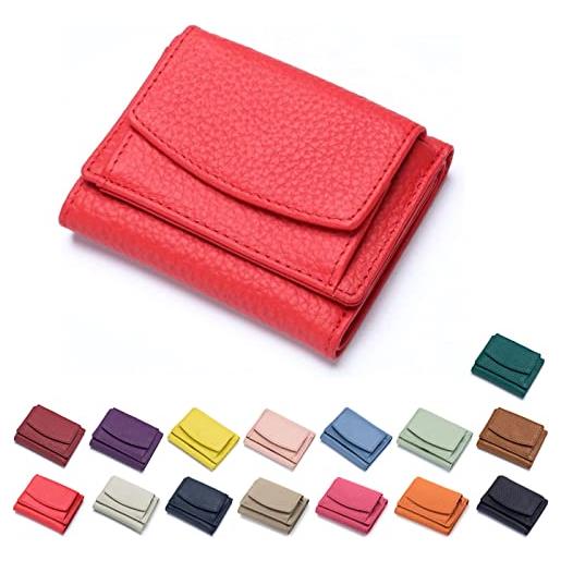 MUGUOY 2023 new unisex anti-credit card fraud folding mini wallet, genuine leather rfid blocking card holder wallet, compact bifold small wallets, fashion minimalist wallets (rosso grande)