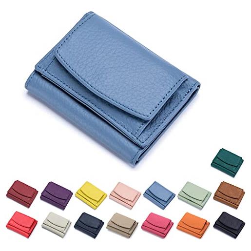 MUGUOY 2023 new unisex anti-credit card fraud folding mini wallet, genuine leather rfid blocking card holder wallet, compact bifold small wallets, fashion minimalist wallets (blu)