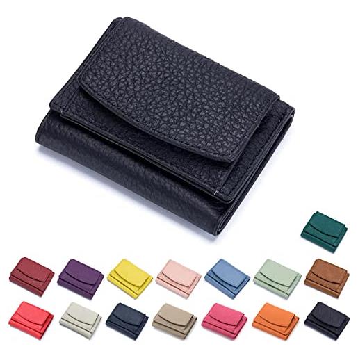 MUGUOY 2023 new unisex anti-credit card fraud folding mini wallet, genuine leather rfid blocking card holder wallet, compact bifold small wallets, fashion minimalist wallets (nero)