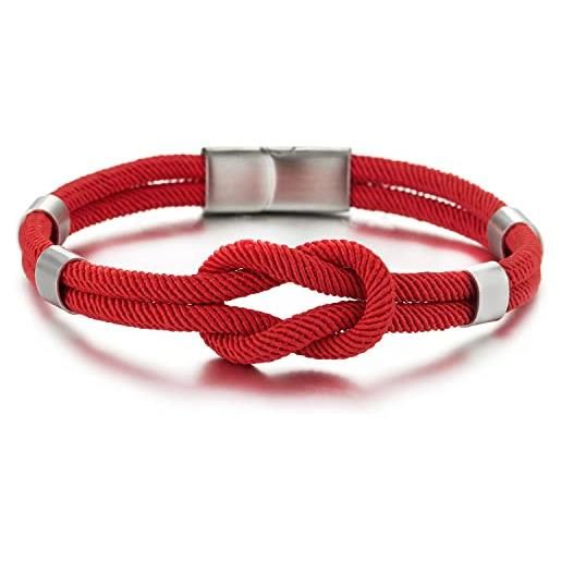 COOLSTEELANDBEYOND uomo donna braccialetto di amicizia, nodi marinari nodo nautico rosso cotone cinghie braccialetto, fascia di polso