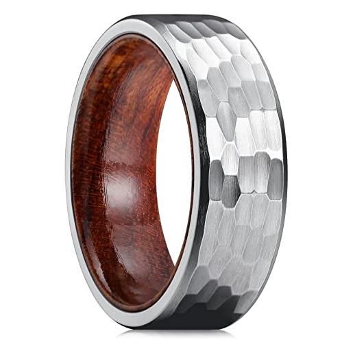 King Will nature - anello in titanio nero da 8 mm con intarsio in legno, per fede nuziale martellata da uomo, vestibilità reale, w 1/2(65.91mm), titanio, nessuna pietra preziosa