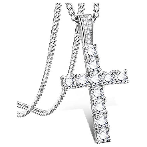 KALVICA cubic zirconia ciondolo collana base per donna uomo diamante simulato croce religiosa collana con zirconi lucidi argento 47.5+6cm