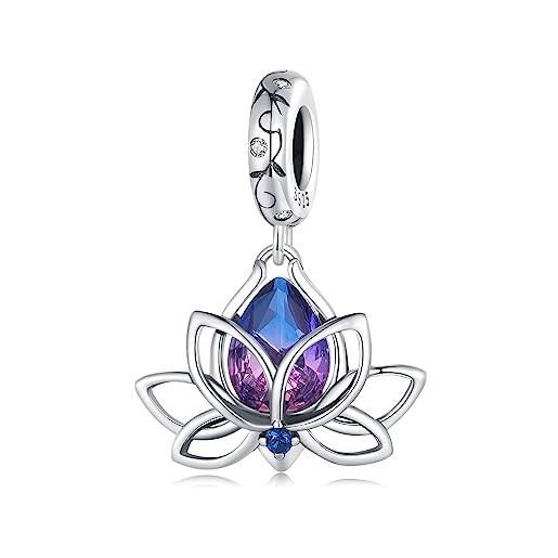 NINGAN 925 sterling silver lotus pendant luce viola gem pendant 5a sparkling charm collana compatibile bracciale donna, regalo per famiglia o amici