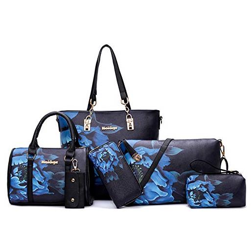 Segater set di 6 borsetta da donna in pelle sintetica, elegante borsa a tracolla e pochette, nero (nero ), taglia unica