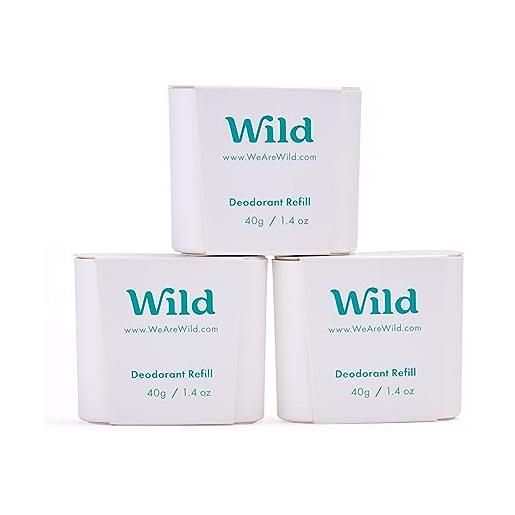 Wild - deodorante naturale ricaricabile - senza alluminio - fresh cotton & sea salt - vegane & ecologiche - protezione di lunga durata - confezione da 3 ricariche da 40g