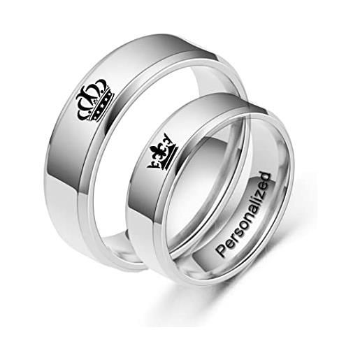 Ihanskio personalizzato anello per le coppie 18k anello in oro all'interno può inciso personalizzato di nozze promessa anelli di fidanzamento di titanio in acciaio 4mm 6mm 5-13# (silver-crown, custom)