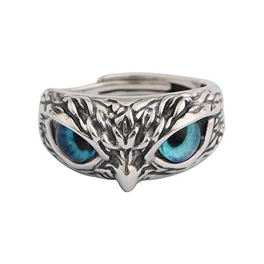 Epinki anello argento 925 per donna uomo gufo vintage con pietra blu anelli per matrimonio misura regolabile