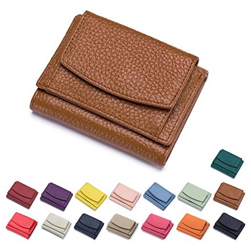 MUGUOY 2023 new unisex anti-credit card fraud folding mini wallet, genuine leather rfid blocking card holder wallet, compact bifold small wallets, fashion minimalist wallets (cachi)