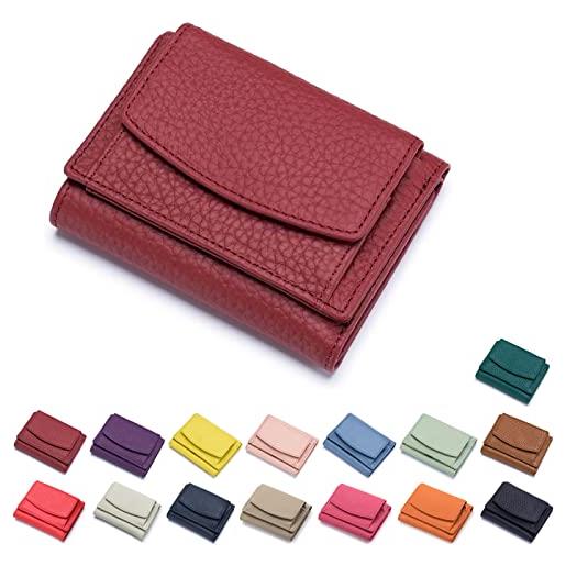 MUGUOY 2023 new unisex anti-credit card fraud folding mini wallet, genuine leather rfid blocking card holder wallet, compact bifold small wallets, fashion minimalist wallets (rosso vino)