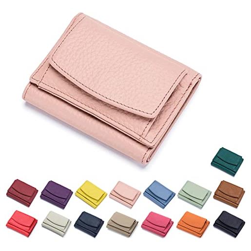 MUGUOY 2023 new unisex anti-credit card fraud folding mini wallet, genuine leather rfid blocking card holder wallet, compact bifold small wallets, fashion minimalist wallets (rosa)