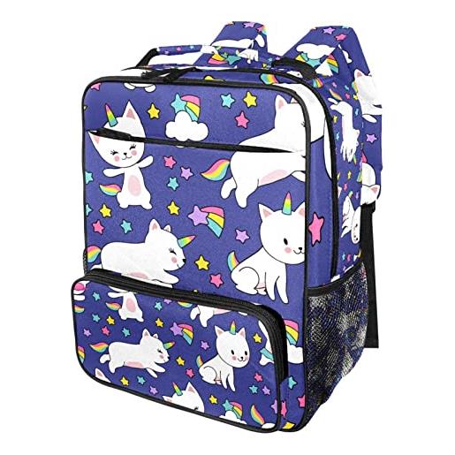 WOSHJIUK zaino per la scuola zaino da viaggio per bambini, unicorni gatto arcobaleno nuvole, borsa daypack per outdoor walk small sackpack