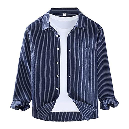 Xmiral camicia da uomo fashion trend camicia casual a righe con collo allentato camice che non stirano