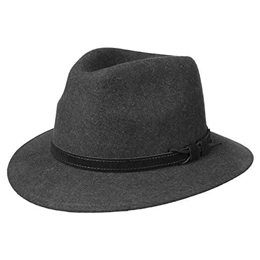 LIERYS cappello arrotolabile apennin uomo - made in italy vacanza di feltro outdoor con fascia pelle estate/inverno - 57 cm antracite