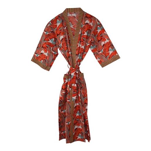 RAJBHOOMI HANDICRAFTS rajbhoomi 100% cotone vestaglie da donna e uomo, 100% cotone indiano, accappatoi leggeri kimono estivi, coltivati biologicamente, realizzati in modo etico, arancione, xl-xxl