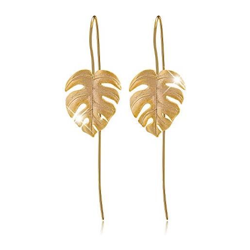 Lotus Fun ✦ regalo san valentino per lei ✦ springlight orecchini donna argento 925 orecchini pendenti con foglie di monstera gioielli regalo donna san valentino per lei. (gold)