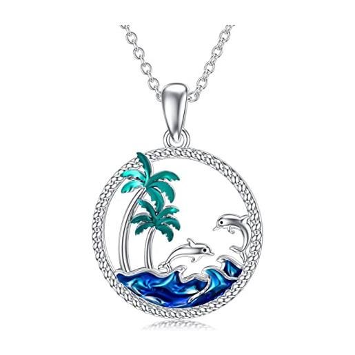 enjoylifecreative collana delfino collana con ciondolo a forma di palma in argento sterling surfer ocean jewelry regali da spiaggia per donne e ragazze