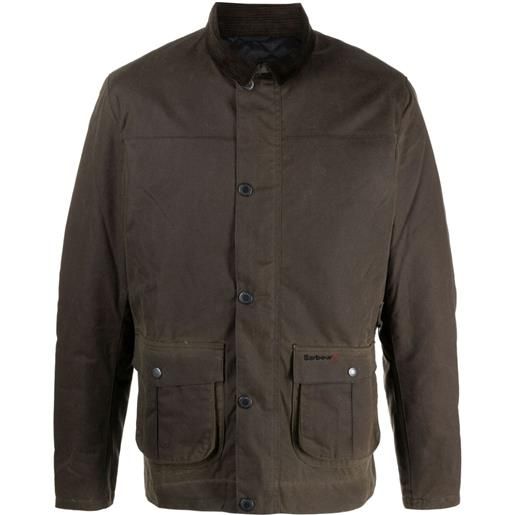 Barbour giacca brunden wax con colletto a coste - verde