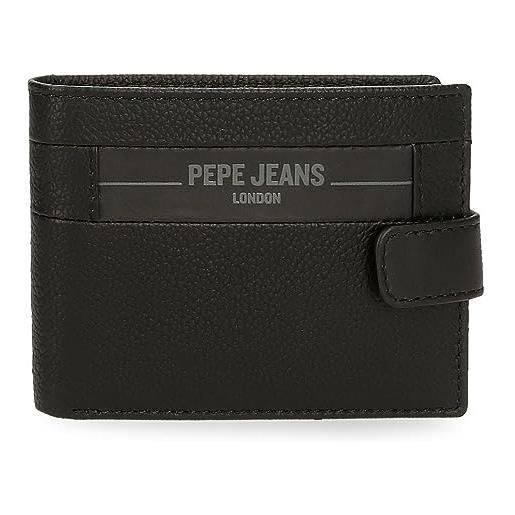 Pepe Jeans checkbox portafoglio orizzontale con chiusura a scatto, nero, 11 x 8,5 x 1 cm, in pelle, nero, talla única, portafoglio orizzontale con chiusura a scatto, nero, taglia unica, portafoglio