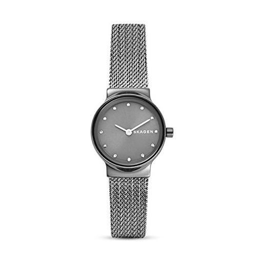 Skagen freja orologio per donna, movimento al quarzo con cinturino in acciaio inossidabile o in pelle, grigio carbone, 26mm