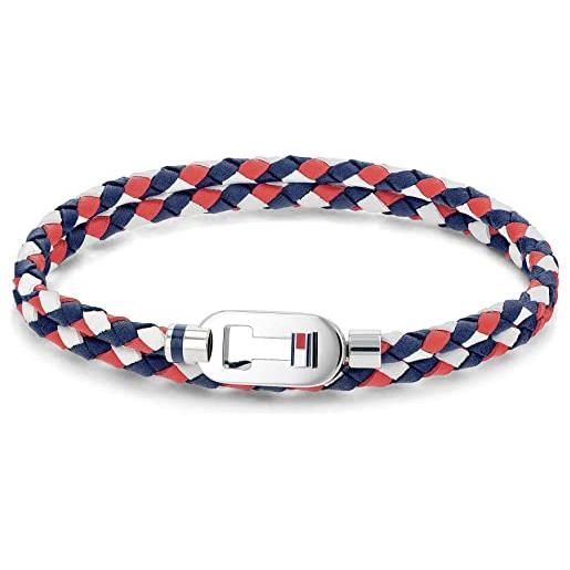 Tommy Hilfiger jewelry braccialetto da uomo in pelle rosso, bianco e blu - 2790387